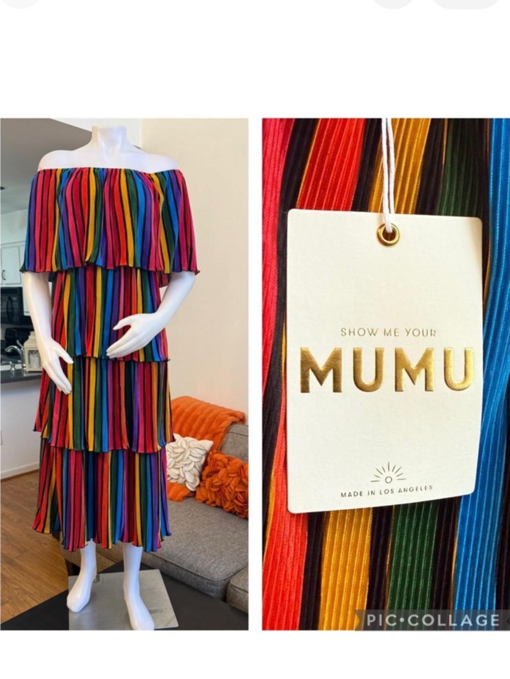 ❣️🆕SHOW ME YOUR MUMU Rainbow Stripe Lana Pleated Midi Dress❣️